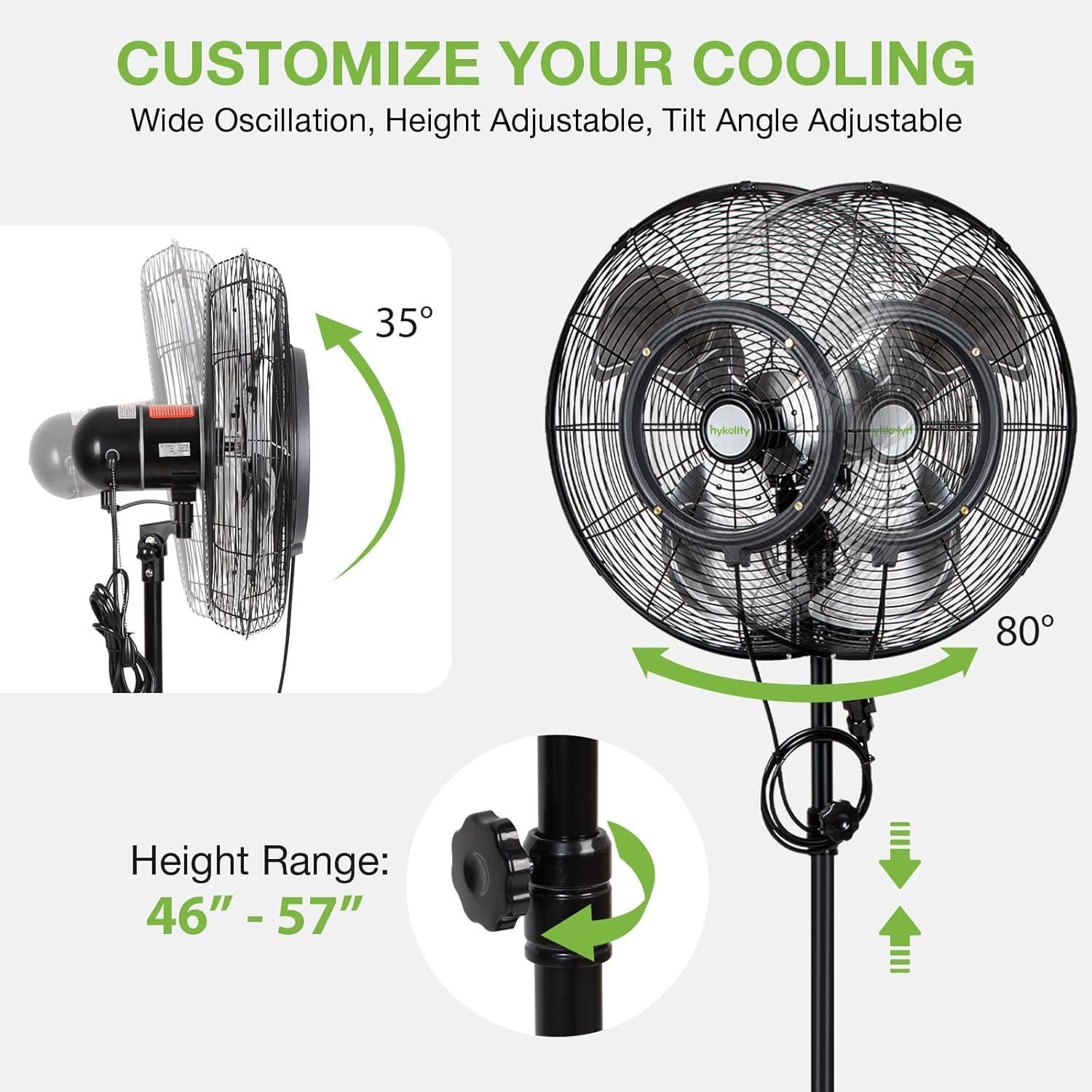 Hykolity 20" Outdoor Pedestal Oscillating Misting Fan, High-Velocity Patio Misting Fan With 3-Speed For Outside, Waterproof Tilting Fan With Mists For Outdoor Cooling
