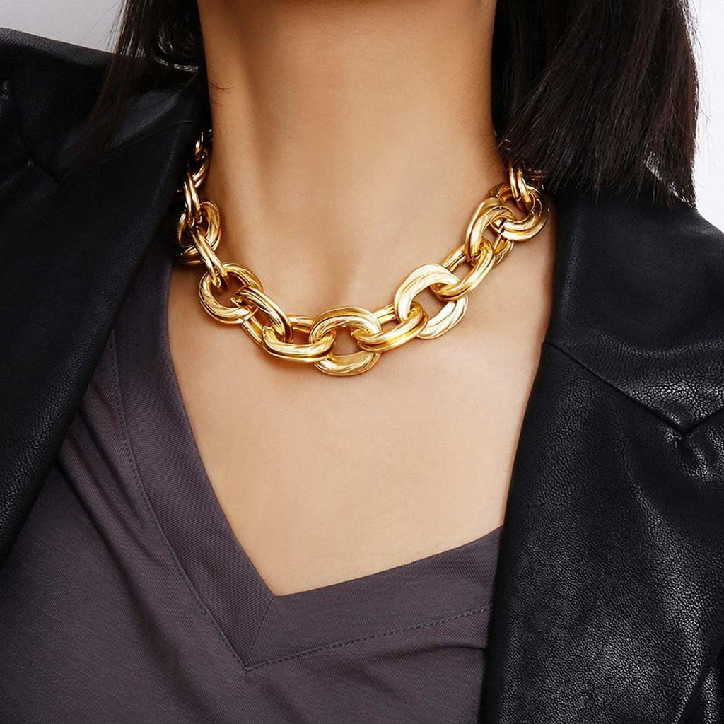 ACEDRE Chunky Choker Necklace Gold Cuban Link Chain Double O Link Necklaces Punk Hip-hop Jewelry for Women