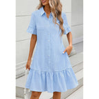 Merokeety Women'S 2026 Summer Casual Shirt Dress Button Down Ruffle Sleeve Shift Mini Dresses With Pockets