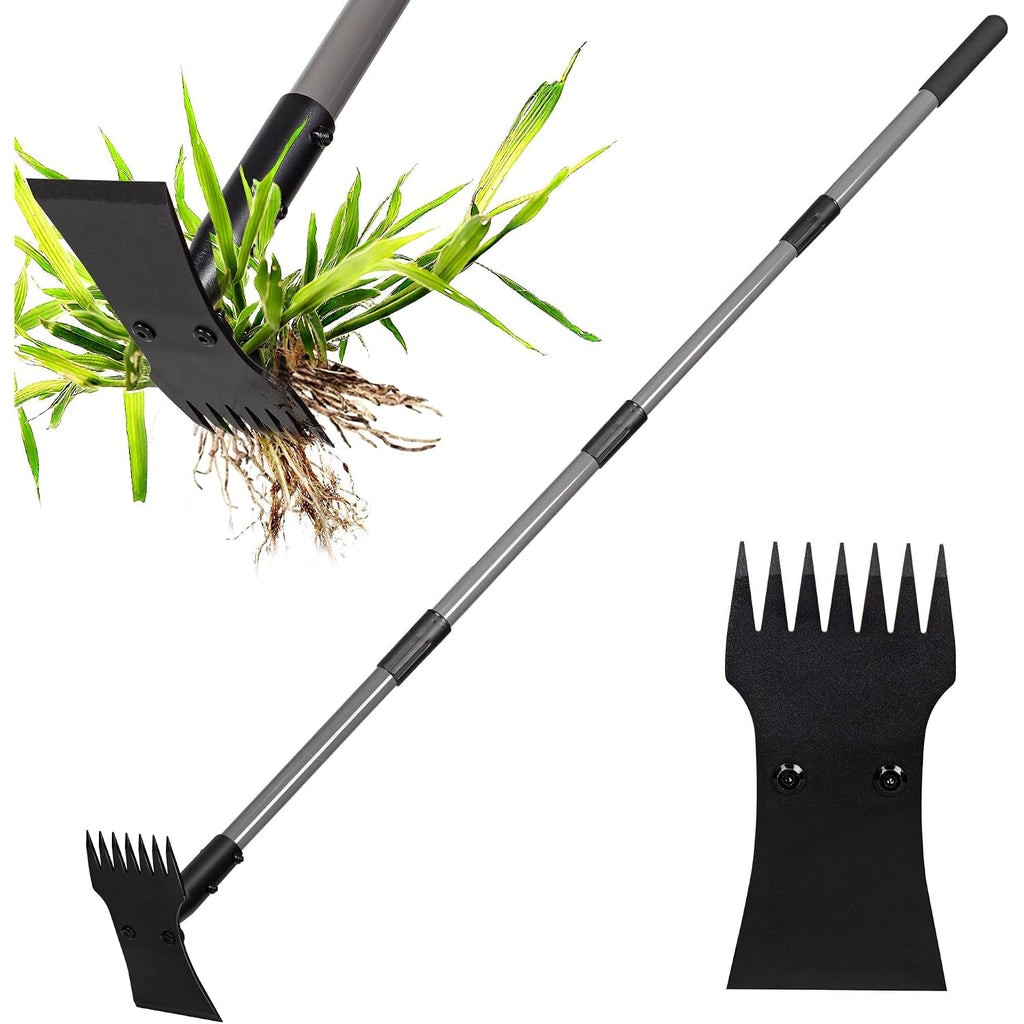 Walensee 2-In-1 Weed Puller Tool And Garden Hoe, Long Handle Weed Rake | Durable 3.5Mm Steel Head, 64-Inch Adjustable Handle. Ergonomic Design Relieves Back Strain While Removing Deep-Rooted Weeds.