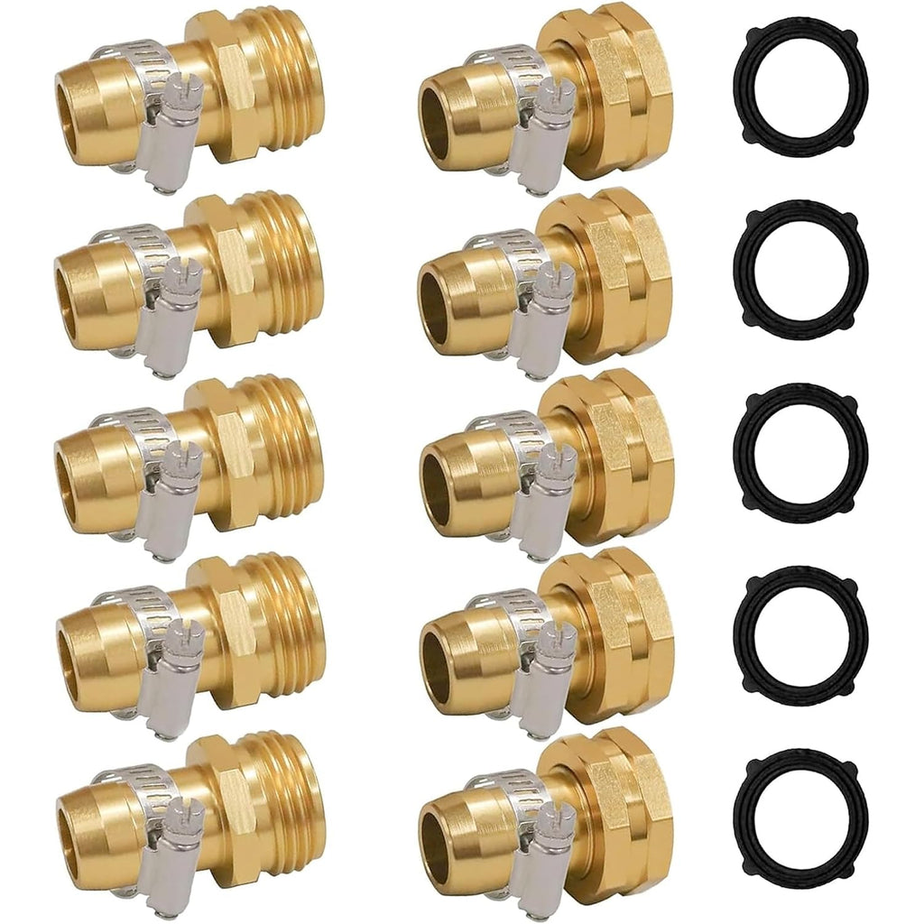 Hourleey Garden Hose Repair Connector With Clamps, Fit For 3/4" Or 5/8" Garden Hose Fitting, Male And Female Hose Adapter Water Hose Repair Kit, 5 Set