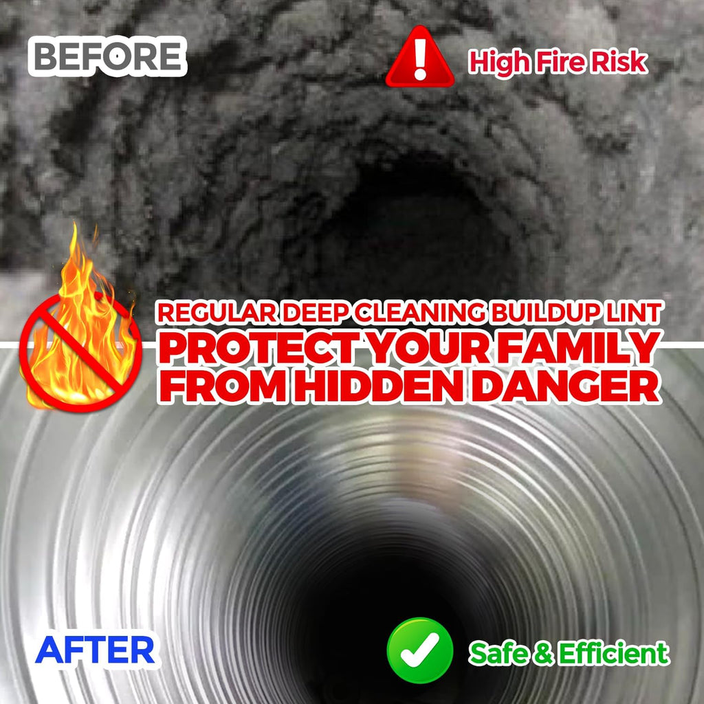 Holikme Dryer Vent Cleaner Kit - 30Ft Fireplace Chimney Brushes Flexible | Dryer Vent Cleaner Brush With Drill Attachment, Removes Years Of Lint Buildup, Improves Airflow, Faster Drying & Fire Safety