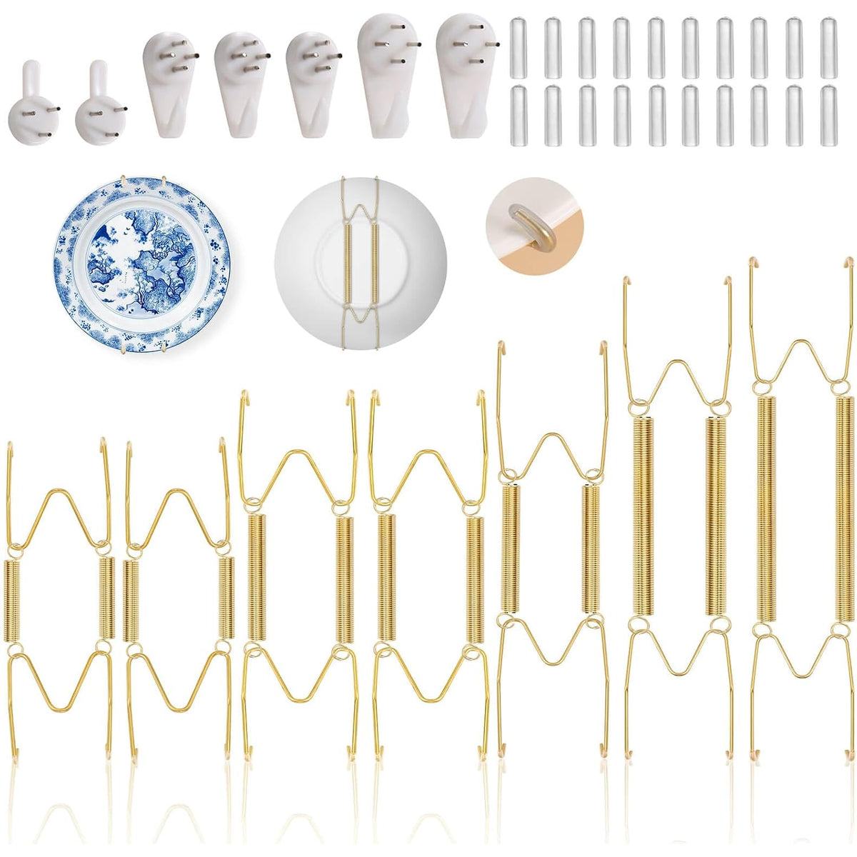 7 Pcs Plate Hangers For The Wall, 4/6/8/10/12 Inch Invisible Decorative Wall Plate Hangers, Stainless Steel Plates Walls Hanger For Display Various Sizes With Hooks For Decorative