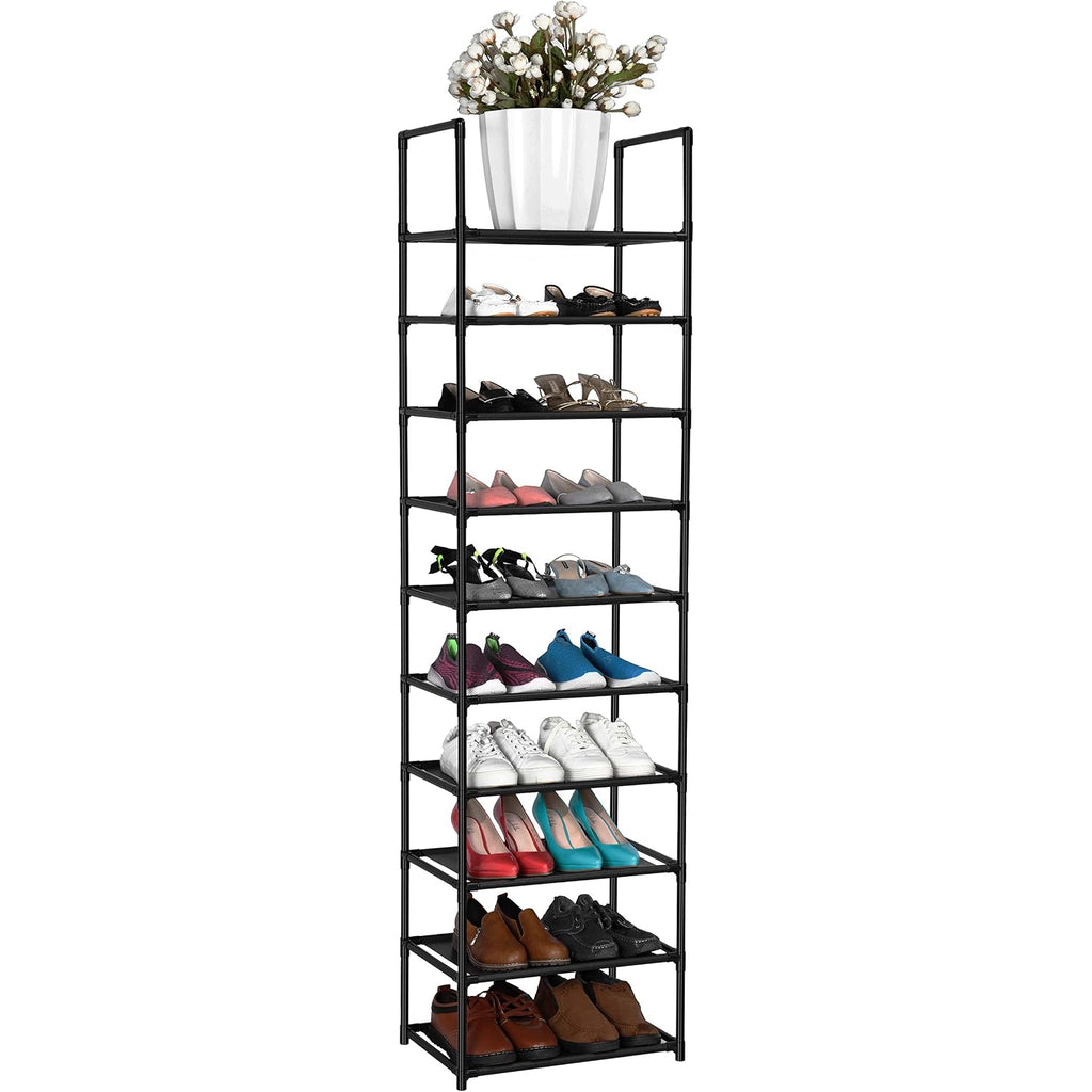 Fiducial Home 10 Tiers Shoe Rack Organizer 20 Pairs Tall Shoe Shelf | Tall Narrow Space Saving For Closet Entryway Dorm, Easy To Assemble, 17"L X 11"W X 68.8"H, Black