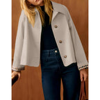 Dqbeng Womens Short Trench Jacket Plaid Lining Button Front Lightweight Classic Casual Outerwear With Pockets