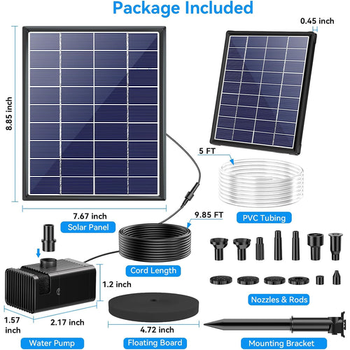 6.5W Solar Fountain Pump For Bird Bath Built-In 3000Mah Battery Backup, Diy Solar Water Fountain With Double-Layer Nozzles & Dry-Run Protection 5Ft Tubing For Ponds, Bird Bath, Water Features