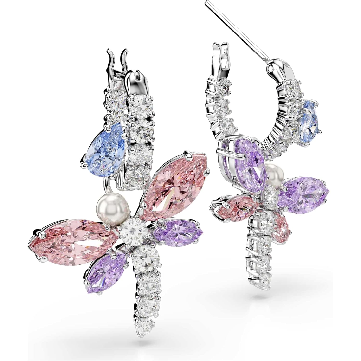 Swarovski x Ariana Grande Official Dragonfly Motif Jewelry Collection, Brooch, Pendant Necklace, Earrings, Mixed Cut Multicolored Stones, Rhodium Finish