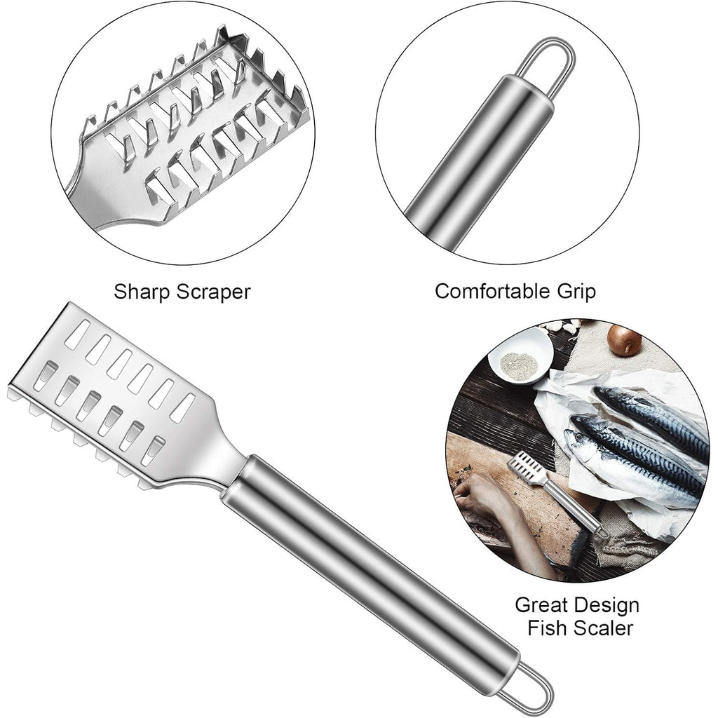 Honoson 4 Pcs Stainless Steel Fish Scale Remover Scaler With Bottle Opener | Fish Skin Peeler, Descaler Cleaner, Stainless Steel Blade, 4 Pack Kitchen Fish Cleaning Tool