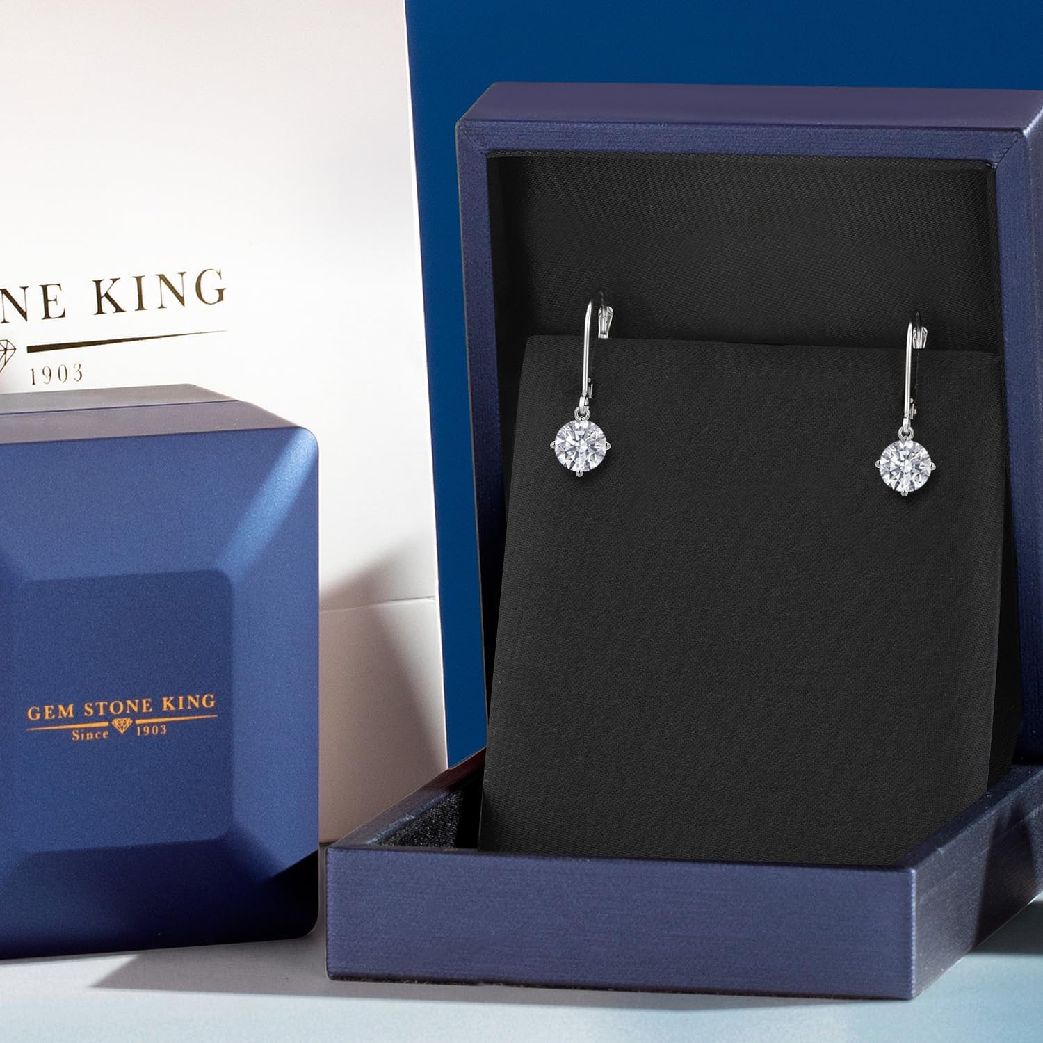 Gem Stone King 0.50-1.50 Cttw Round Lab Grown Diamond Leverback Dangle Earrings for Women | 14K White Gold | E-F Color | VVS-VS Clarity | April Birthstone | Jewelry Gifts for Mom Wife Her