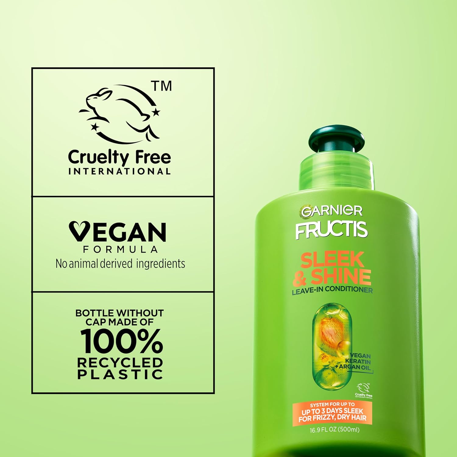 Garnier Fructis Sleek and Shine Intense Smooth Leave In Conditioner, Conditioning Hair Cream for Frizzy, Dry Hair, Plant Keratin + Argan Oil, 10.2 Fl Oz (Pack of 2)