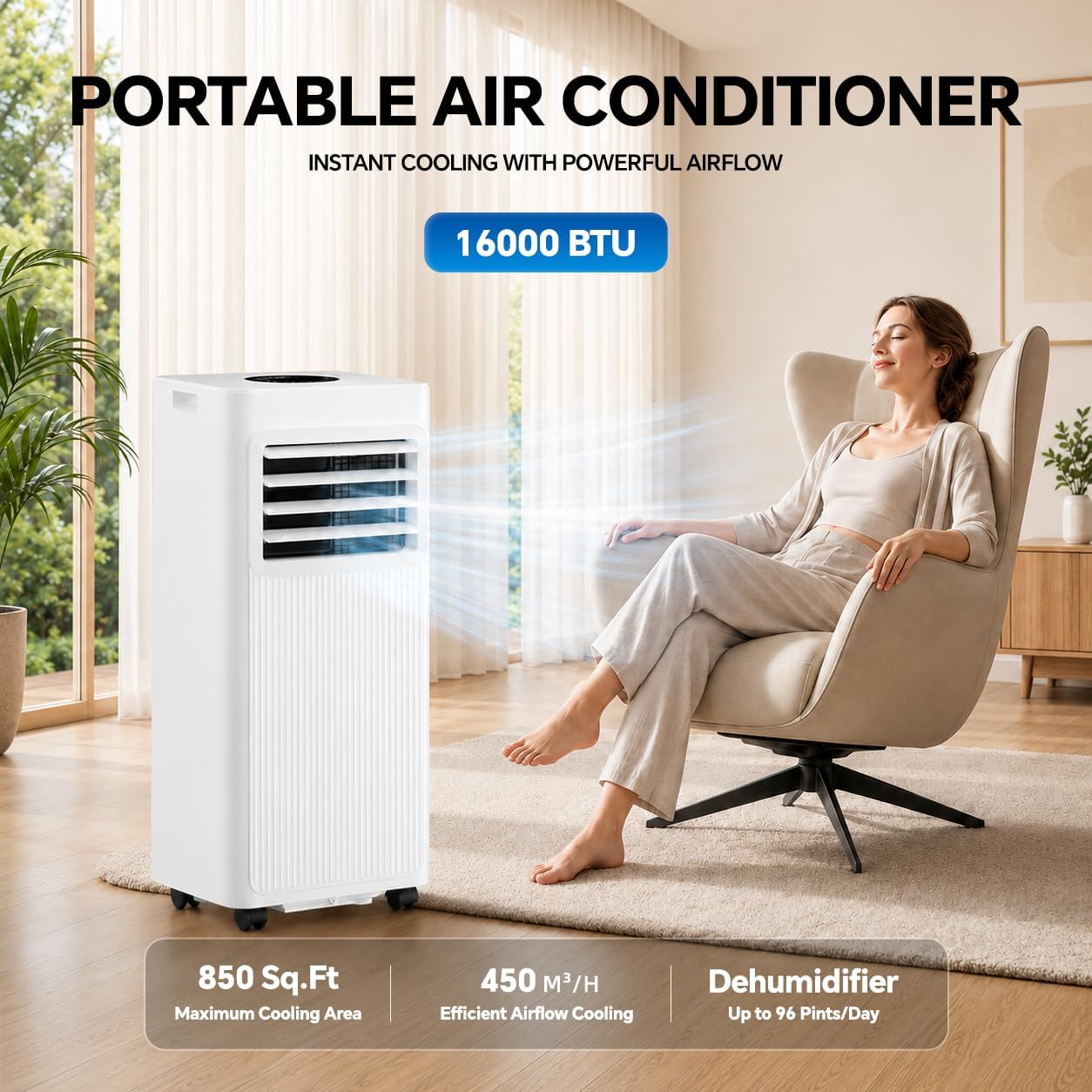 Portable Air Conditioners, 16000 Btu 5-In-1 Air Conditioner Portable With Smart Wifi & Remote, Cools Up To 850 Sq.Ft, Portable Ac Unit With Cool, Fan, Dehumidifier, Sleep, 24H Timer, Installation Kit