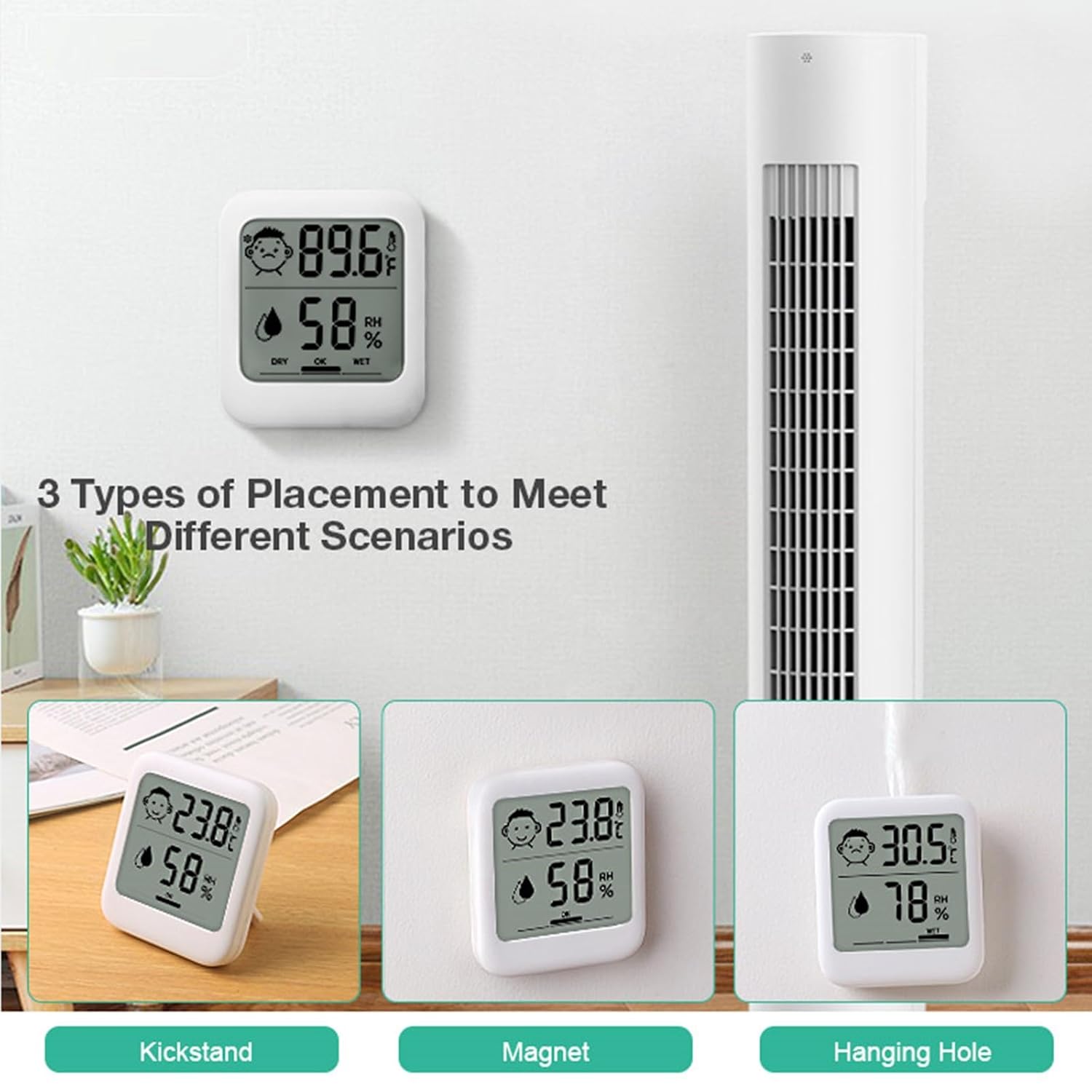 Hatusoku Pack Of 2 Digital Thermometer And Hygrometer With Comfort Face Display, Hygrometer, Stand, Magnet, Hanging, Simple, Infectious Disease Prevention, Heat Stroke Prevention