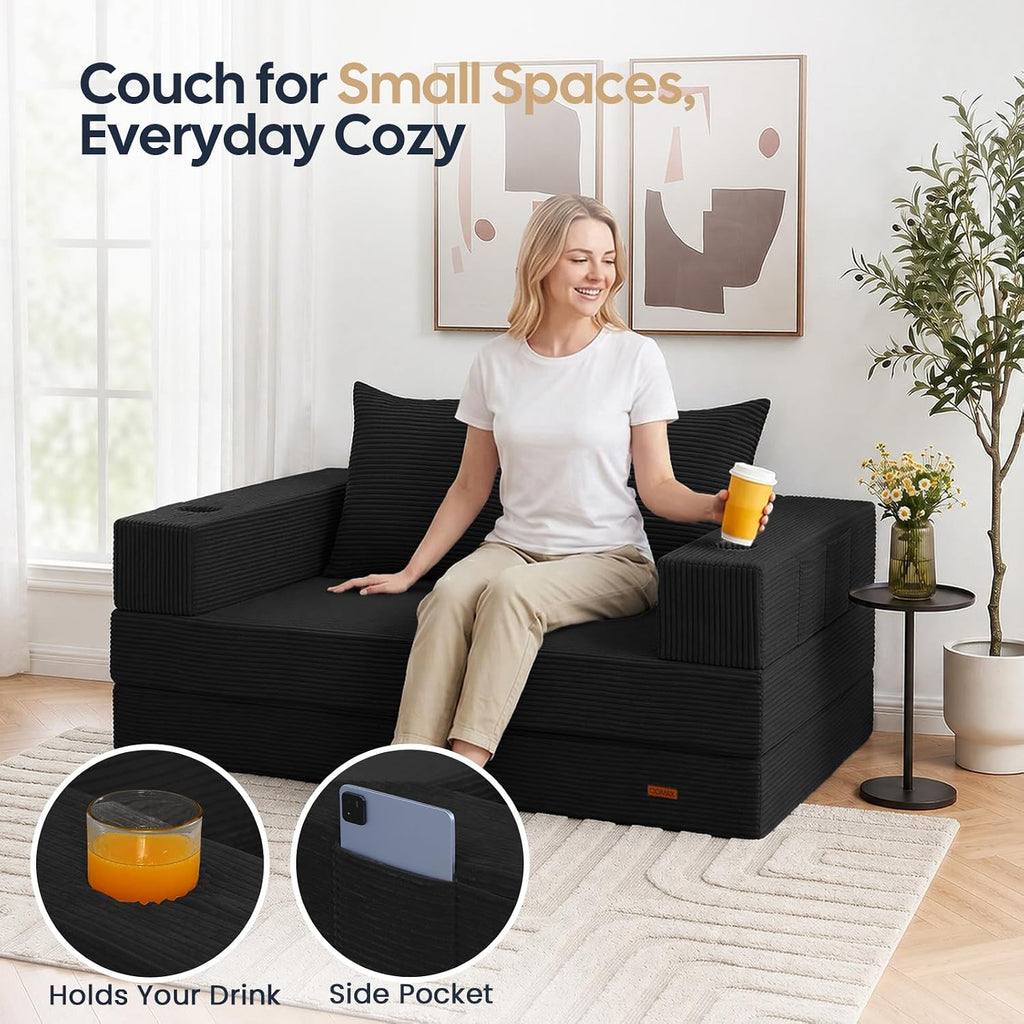 Comax Futon Sofa Bed, Convertible Sofa Bed, Folding Boneless Couches