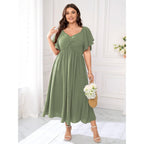 Scomchic Women'S Plus Size Wedding Guest Cocktail Dresses Sweetheart Neckline Ruffle Sleeve A Line Maxi Dress