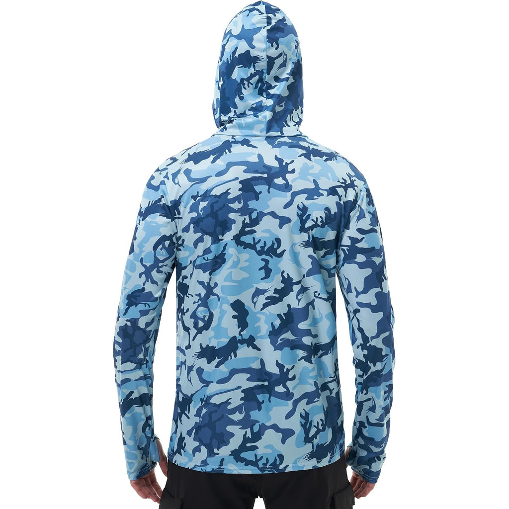 Fisheal Men'S Performance Fishing Hoodie Shirt - Upf 50+ Sun Protection Long Sleeve Thumbholes Shirts With Neck Gaiter