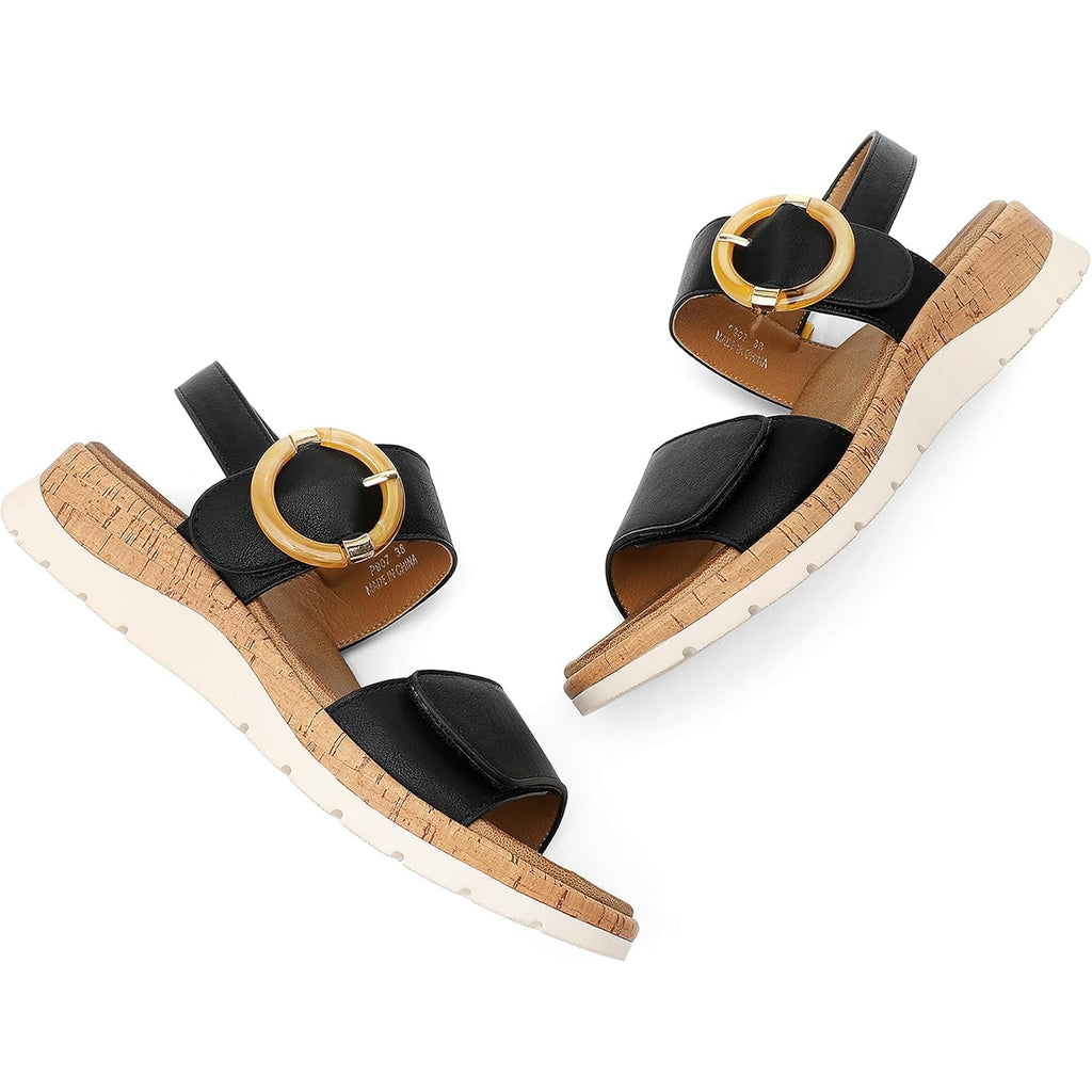 Ubfen Womens Low Wedge Walking Sandals With Arch Support | Open Toe Sandals Adjustable Instep And Ankle Straps For Summer Everyday Outfits, Travel,Vacation