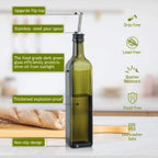 Aozita 17Oz Glass Olive Oil Bottle Dispenser - 500Ml Green Oil And Vinegar Cruet With Pourers And Funnel - Olive Oil Carafe Decanter For Kitchen