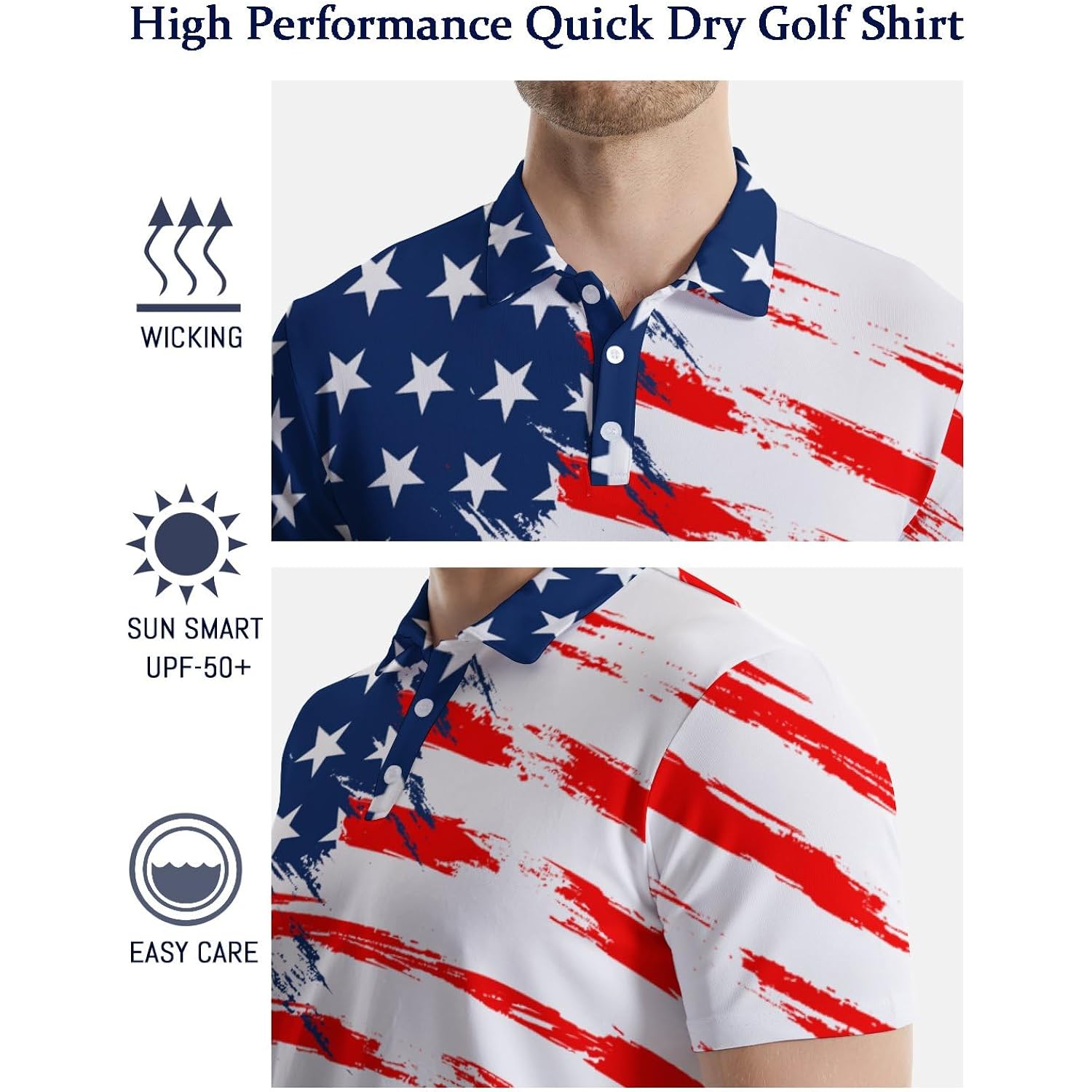 Golf Polo Shirts For Men Funny Print Quick Dry Short Sleeve Performance Golf Shirts Moisture Wicking Polo Shirts