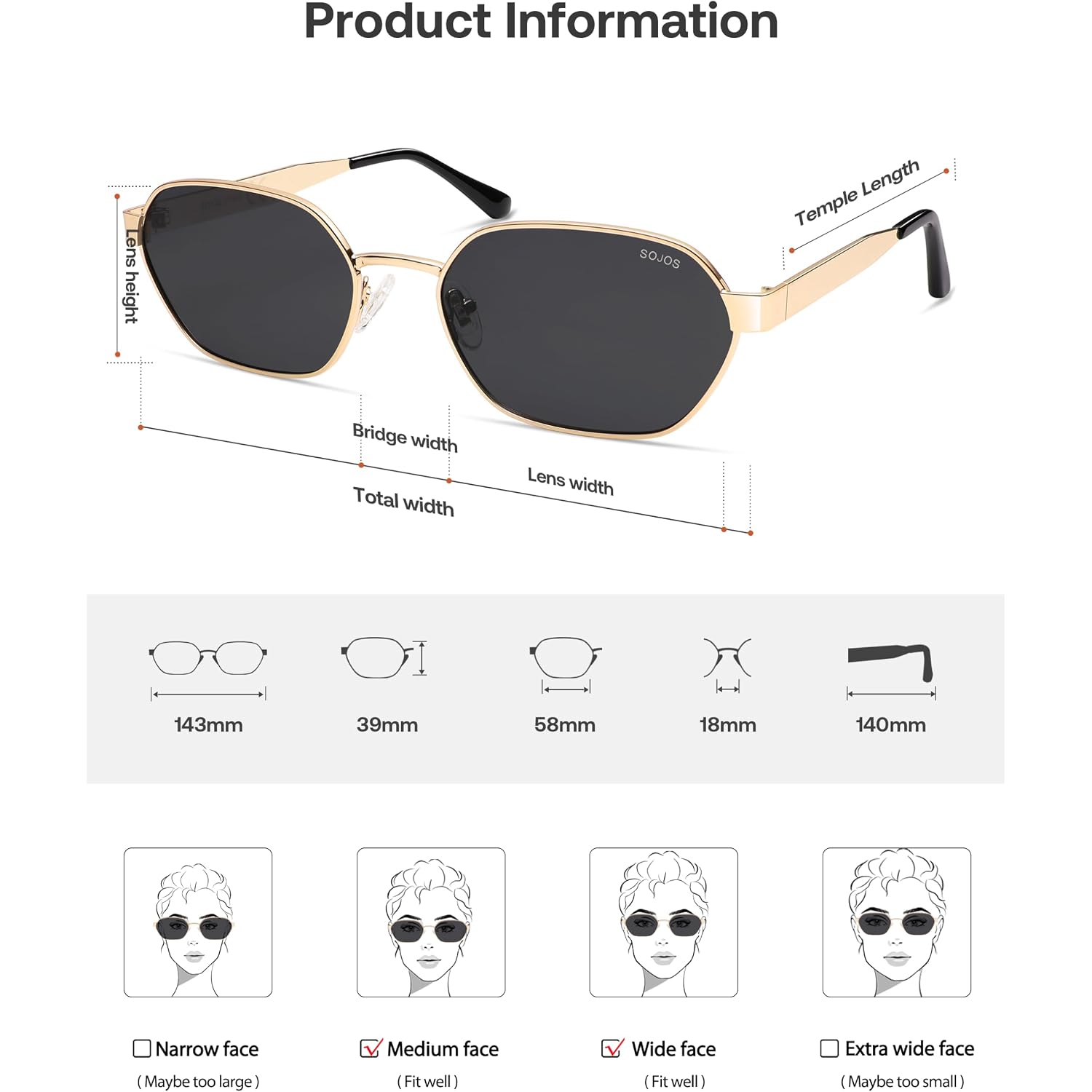 Sojos Trendy Polarized Hexagon Sunglasses For Women Men, Uv400 Retro Rectangle Shades Sj1238