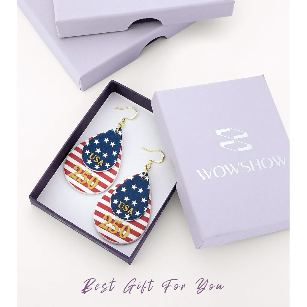 250th Anniversary Dangle Earrings for Women, Patriotic American Flag Teardrop Womens Earrings for 4th of July, Independence Day Party Outfit Jewelry Lightweight Celebration Present
