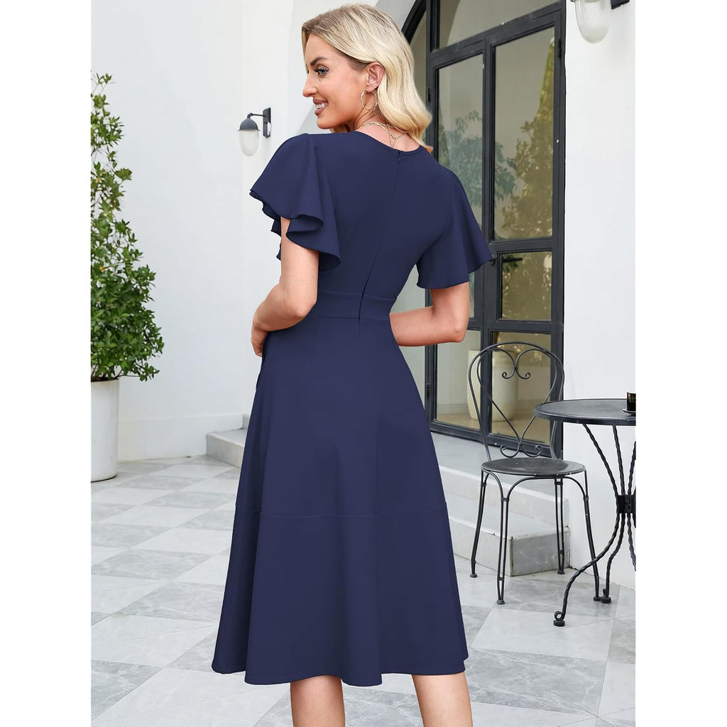 Anrabess Womens Cocktail Dress Semi Formal Wedding Guest Wrap Midi Dresses Summer Western A Line High Low Ruffled Dress