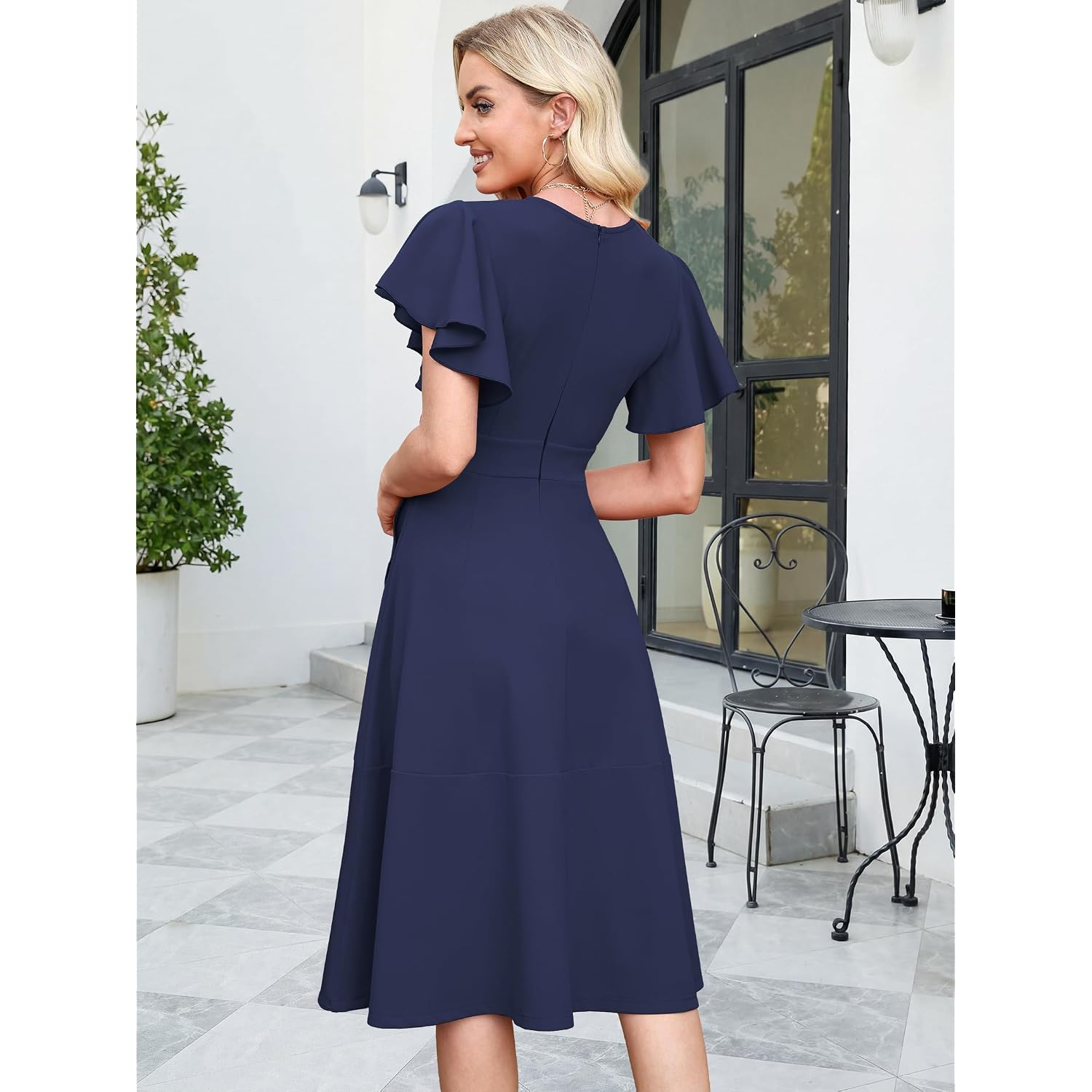 Anrabess Womens Cocktail Dress Semi Formal Wedding Guest Wrap Midi Dresses Summer Western A Line High Low Ruffled Dress