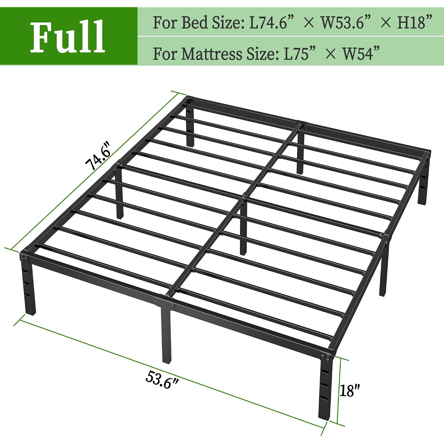 Metal Platform Bed Frame Full Size, 18 Inch Height With Heavy Duty Steel Support, No Box Spring Needed, Easy Assembly And Underbed Storage,Black
