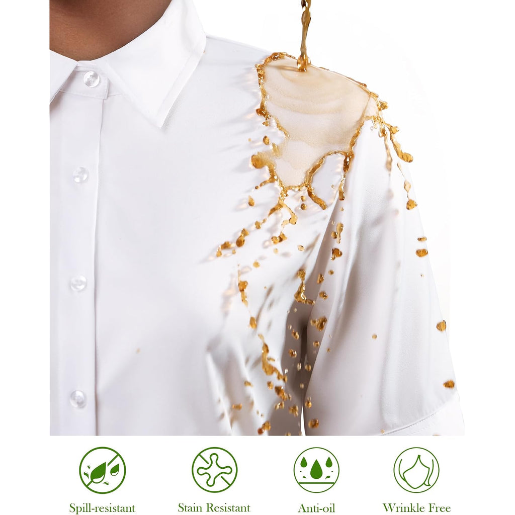 Gleeivy Women'S Short Sleeve Button Up Shirt Collared Fitted Wrinkle Free Blouse Stain Shield Professional Business Top