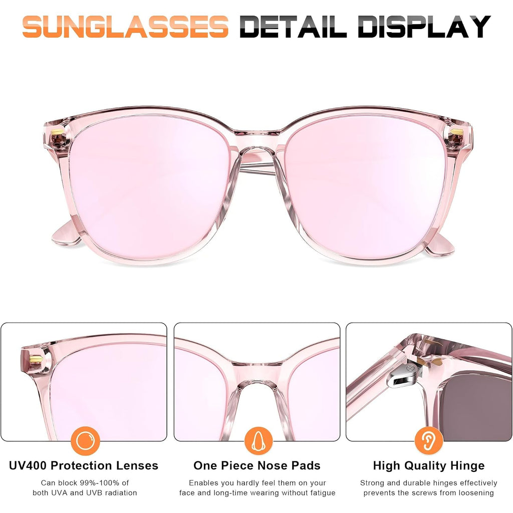 Sunglasses Womens Polarized Sunglasses for Women Men - Mirrored Trendy Shades with UV Protection Sun Glasses A1. Pink Frame/Pink Polarized Lens