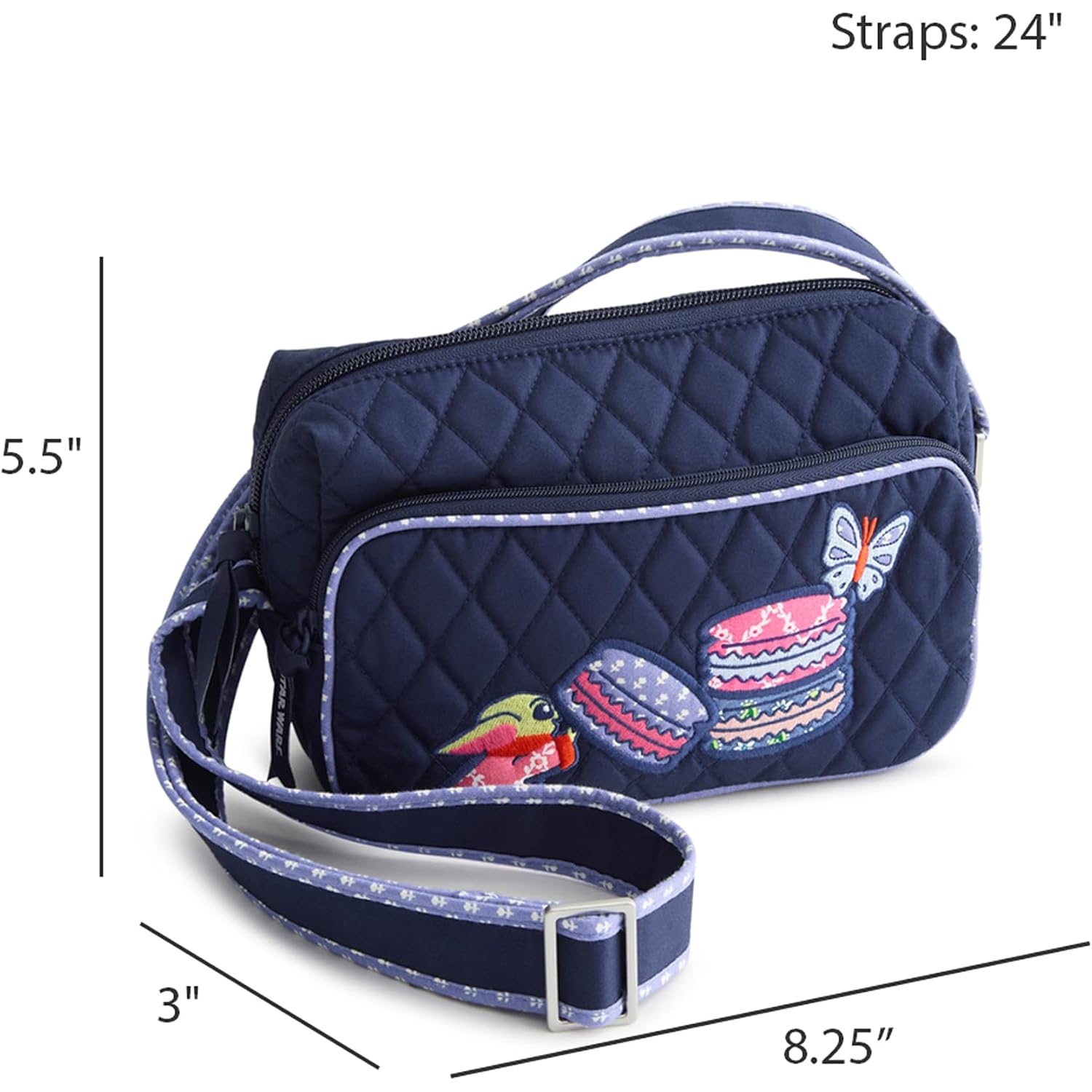 Vera Bradley Women'S Star Wars Premium Cotton Becker Camera Bag Crossbody – Small Shoulder Purse – Grogu Macarons