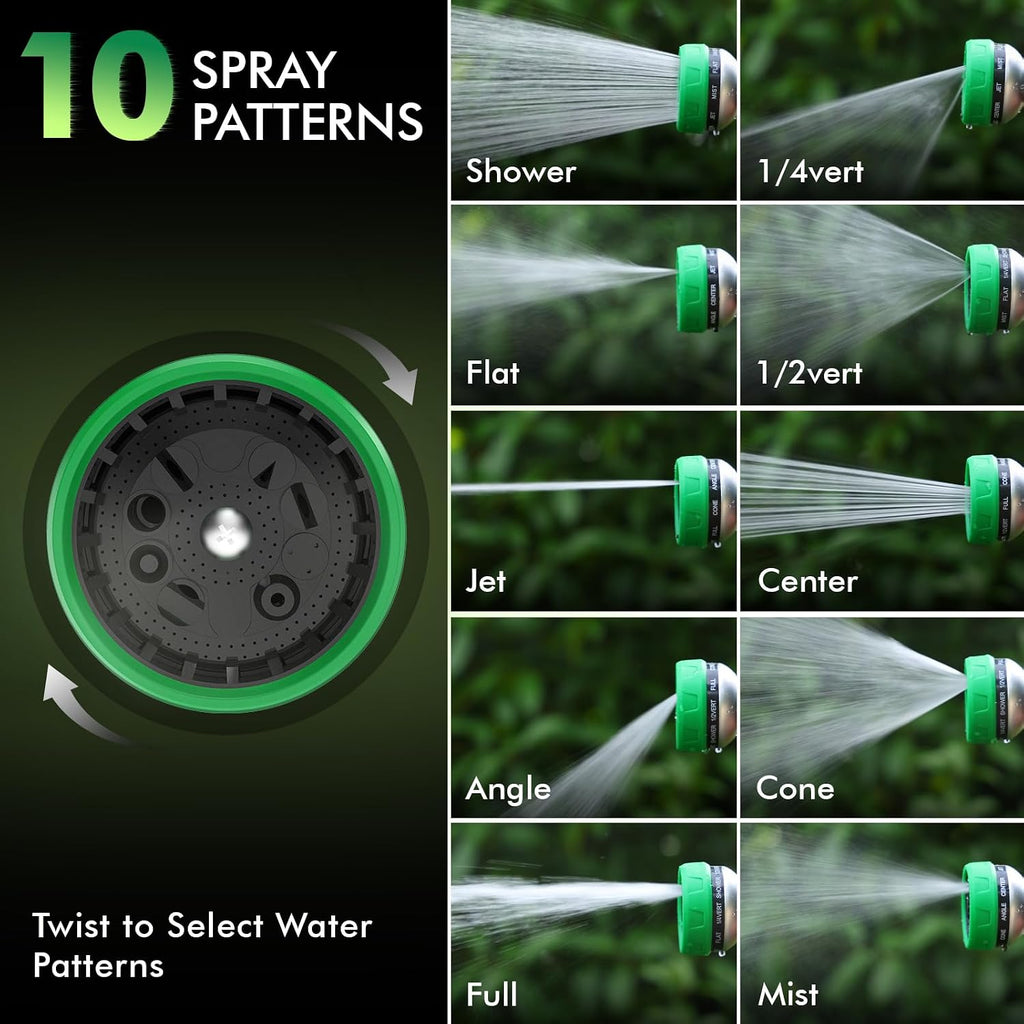 Restmo 10-In-1 Water Hose Nozzle, Garden Hose Sprayer With 10 Adjustable Spray Patterns, Easy Thumb Control For Flow Adjustment, Ideal For Watering Plants & Lawns, Washing Cars & Pets, Green