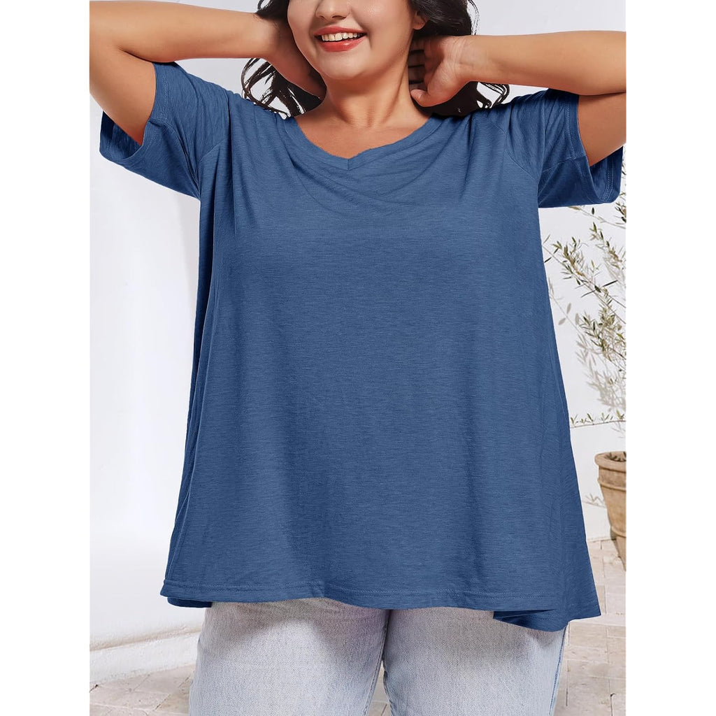 JOELLYUS Plus Size Tops for Women Summer Top Loose Fit Tee Shirts V Neck Short Sleeve Blouse 2026