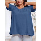 JOELLYUS Plus Size Tops for Women Summer Top Loose Fit Tee Shirts V Neck Short Sleeve Blouse 2026