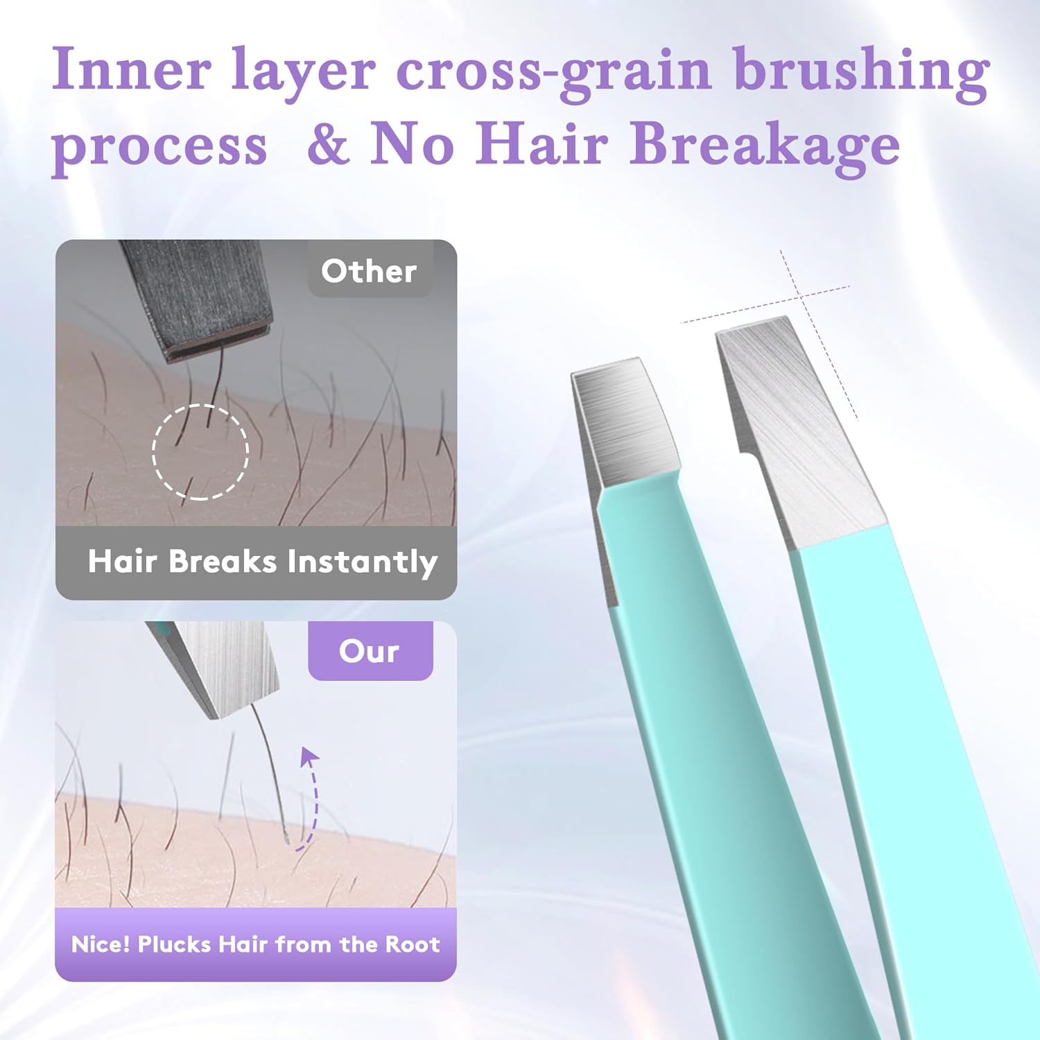 BEDACE Tweezers for Women and Men Facial Hair,Thickened 430 Stainless Steel High Precision and Comfort Slant point Flat Hook tweezer for Eyebrows Ingrown Hair