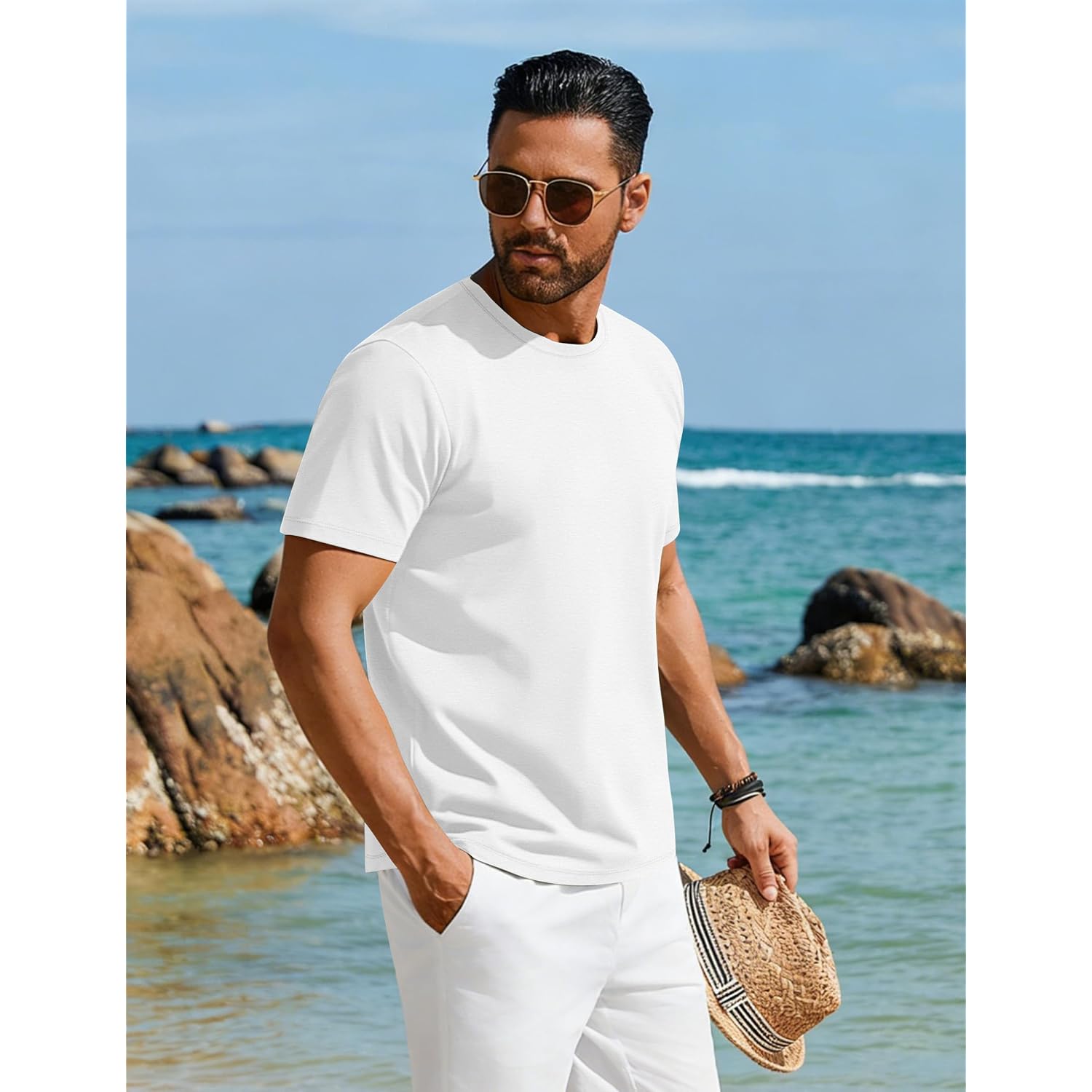 Cotrasen Mens T-Shirts Short Sleeve Cotton Crew Neck Lightweight Moisture Wicking Casual Soft Basic Plain Tee Shirts