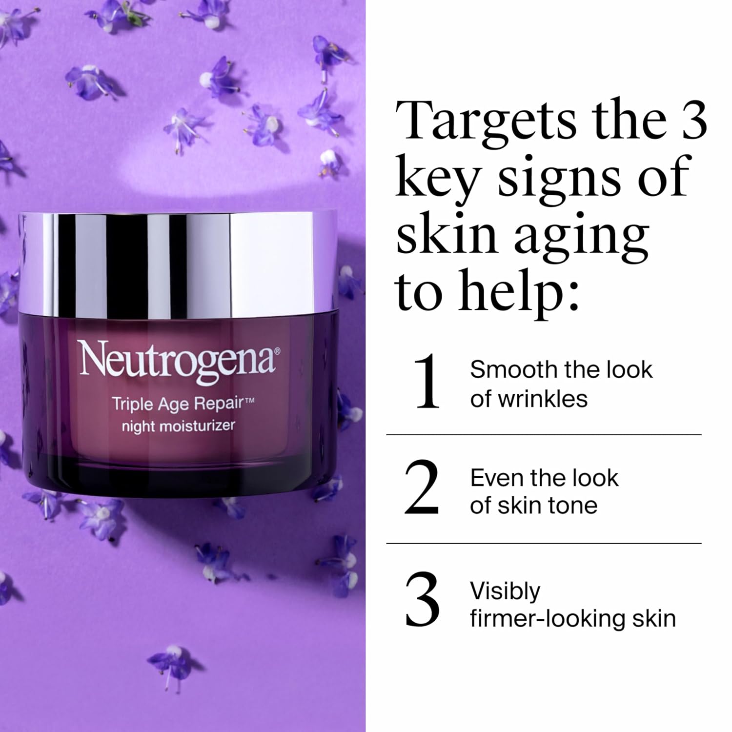 Neutrogena Triple Age Repair Night Face Moisturizer - With Hexinol Technology & Vitamin C, Anti-Wrinkle Face Cream, Visibly Reduces The Look Wrinkles & Firms Skin While You Sleep, 1.7 Oz