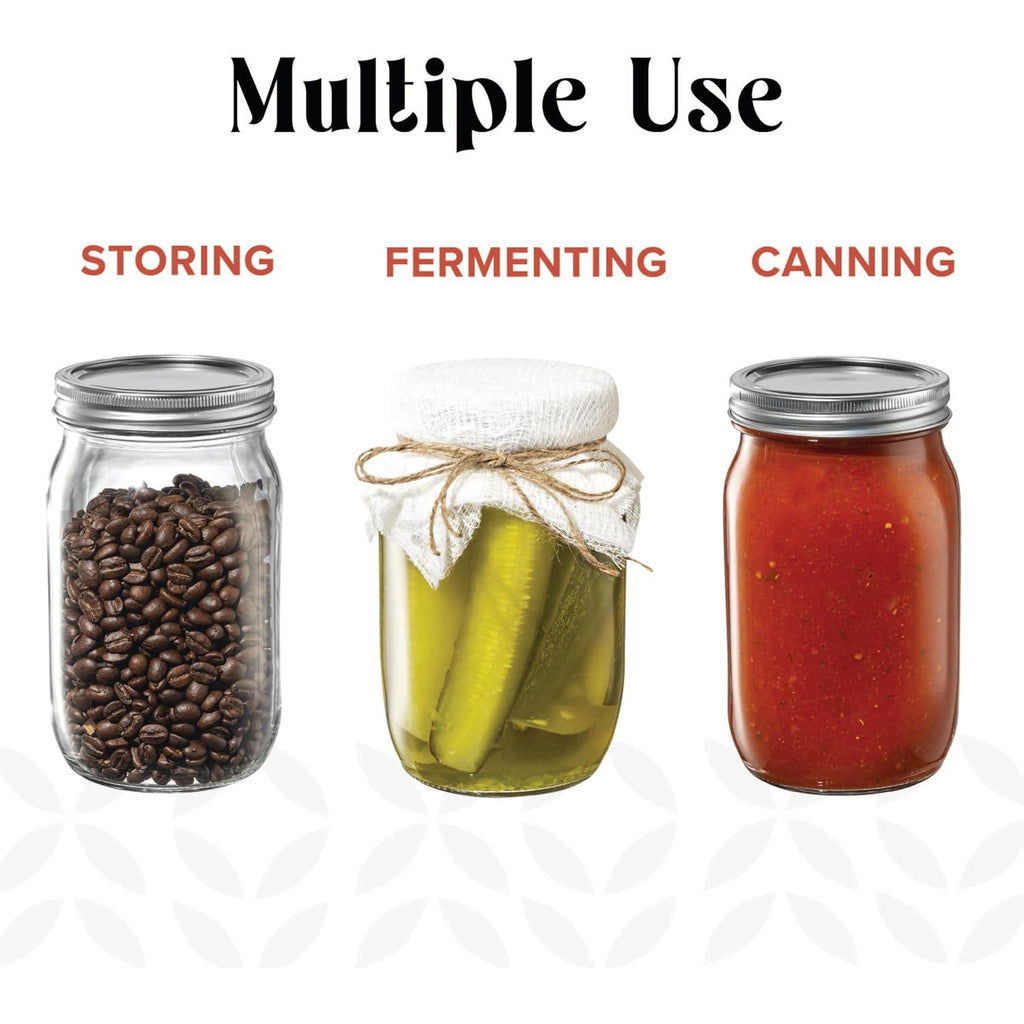 GLING [1 Count 64 oz. Wide-Mouth Glass Mason Jars with Metal Airtight Lids and Bands 2 Quart Large For Preserving, & Meal Prep