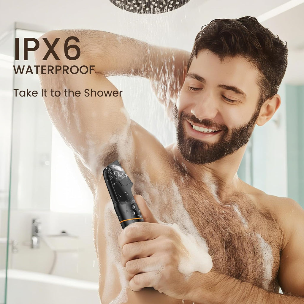 MAXGROOM Manscape All-in-One Body & Pubic Hair Trimmer for Men, No-Nick Groin & Ball Shaver, Waterproof Mens Electric Grooming Kit with LED Display, USB Rechargeable (Black)