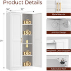 71" Tall Metal Pantry Cabinet, White Kitchen Pantry Storage Cabinet With 4 Adjustable Shelves And Gold Handles, Cupboard For Kitchen, Dining Room, Living Room, Bathroom