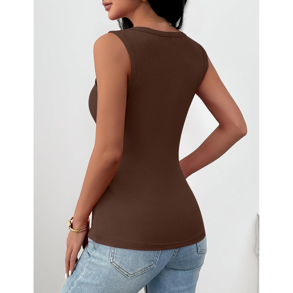 Zeagoo Womens Square Neck Ribbed Tank Tops 2026 Summer Casual Slim Fit Basic Cute Sleeveless Shirts Going Out Top