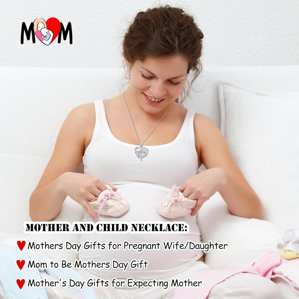 1st Mothers Day Gift for New Mom 925 Sterling Silver Mother Child Necklace as First Mothers Day Gifts for Pregnant Daughter Wife
