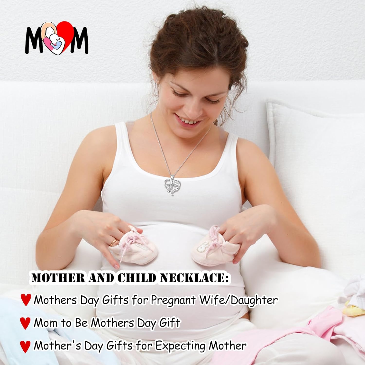 1st Mothers Day Gift for New Mom 925 Sterling Silver Mother Child Necklace as First Mothers Day Gifts for Pregnant Daughter Wife
