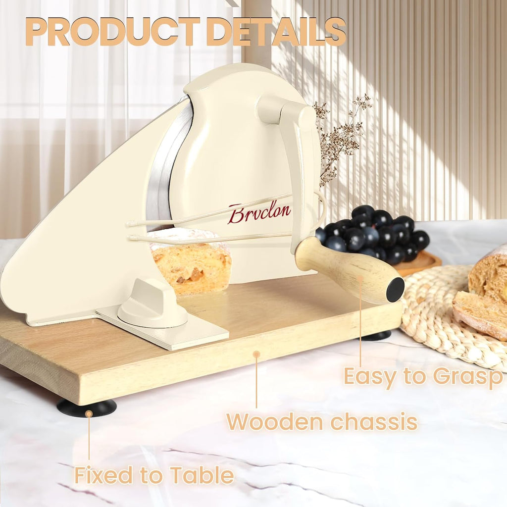 Brvclon Manual Bread Slicer Adjustable Thickness, Hand Crank Bread Slicer for Homemade Sourdough Bread with Scale Line & Suction Cup & Metal Guide,Quality Solid Wood Base & Gift-Level Packaging