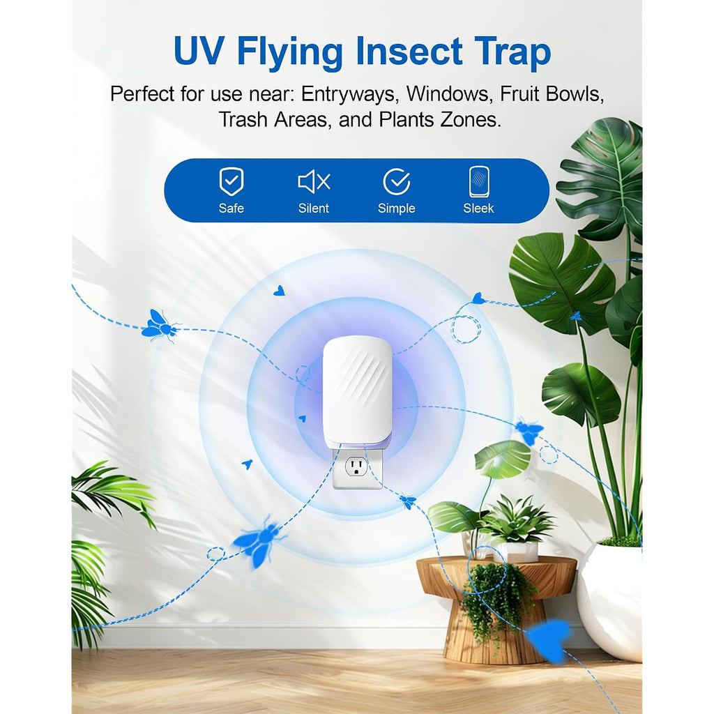 Wowcatch Plug-In Flying Insect Trap For Indoors, Fly Trap For Fruit Flies, Gnats & House Flies, Uv Light Indoor Bug Catcher For Home, Kitchen, Mess-Free Alternative To Bug Zapper, 1 Device 2 Refills