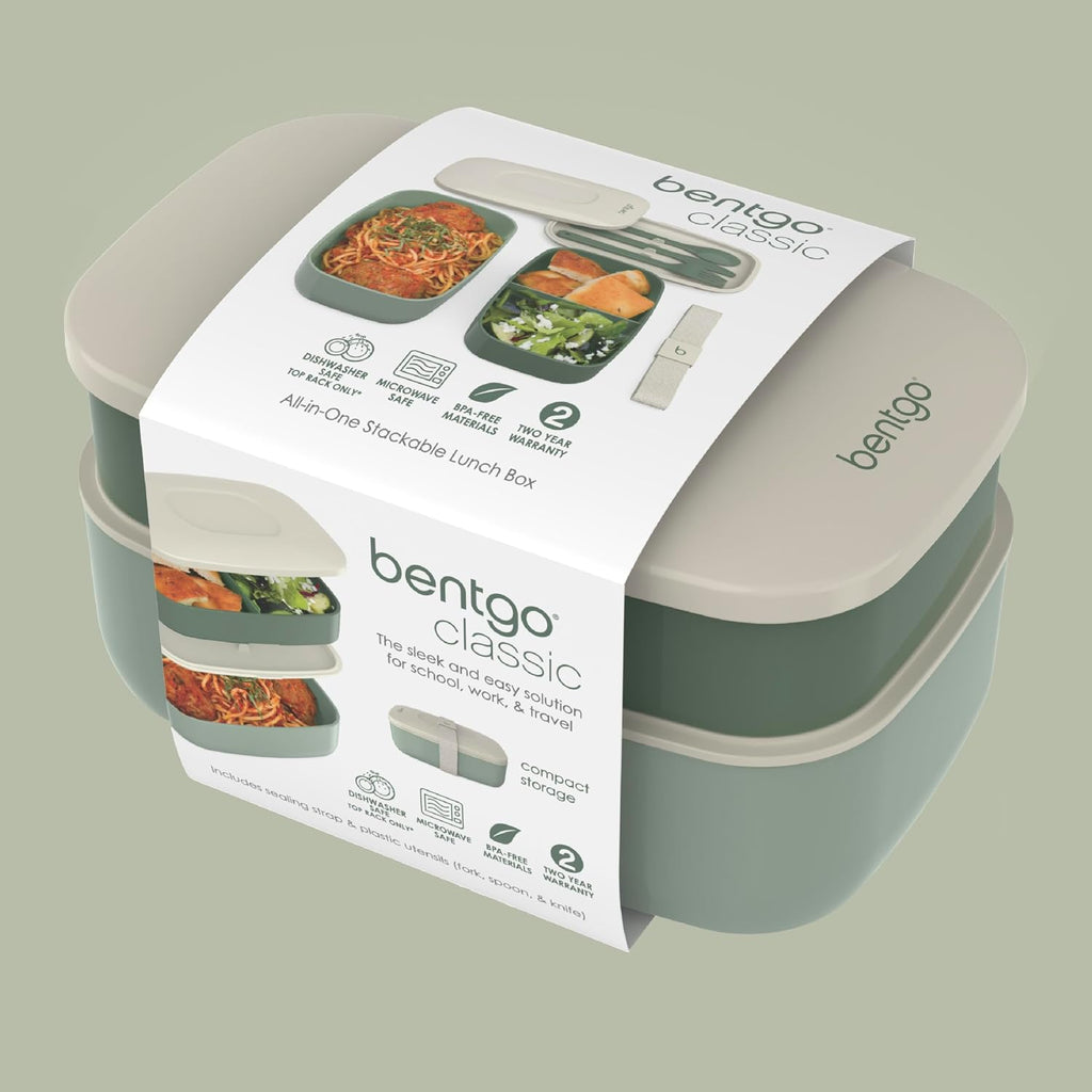 Bentgo Classic - Adult Bento Box, Stackable 3-Compartment Lunch Box With Removable Utensil Set And Sealing Strap, Bpa-Free, Food Container Ideal For Meal Prep, Work, And On The Go (Khaki Green)