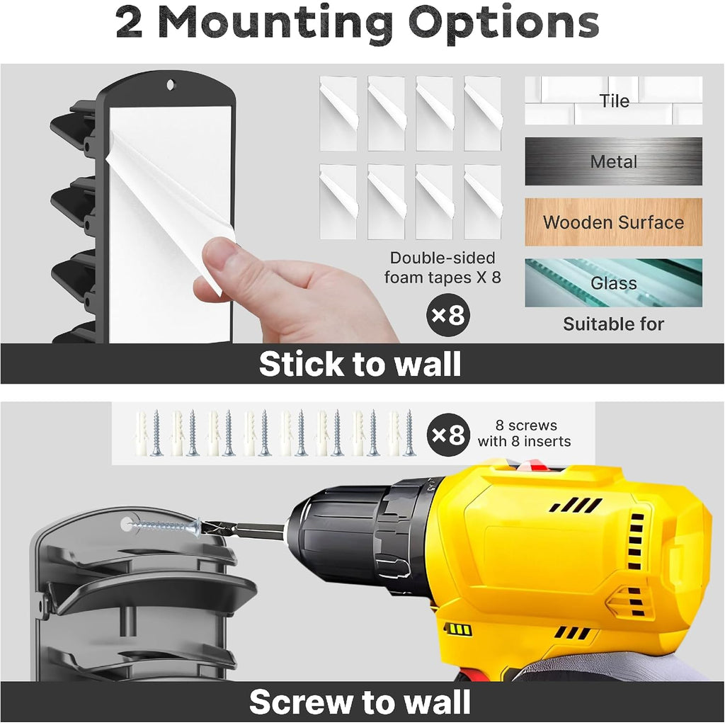 Double Capacity Hat Organizer For Baseball Caps 2 Packs - 40 Cap Storage With Spring Clips, Wall Mount Closet & Door Hat Rack Holder Hanging(Strong Adhesive & Screws) Matte Black