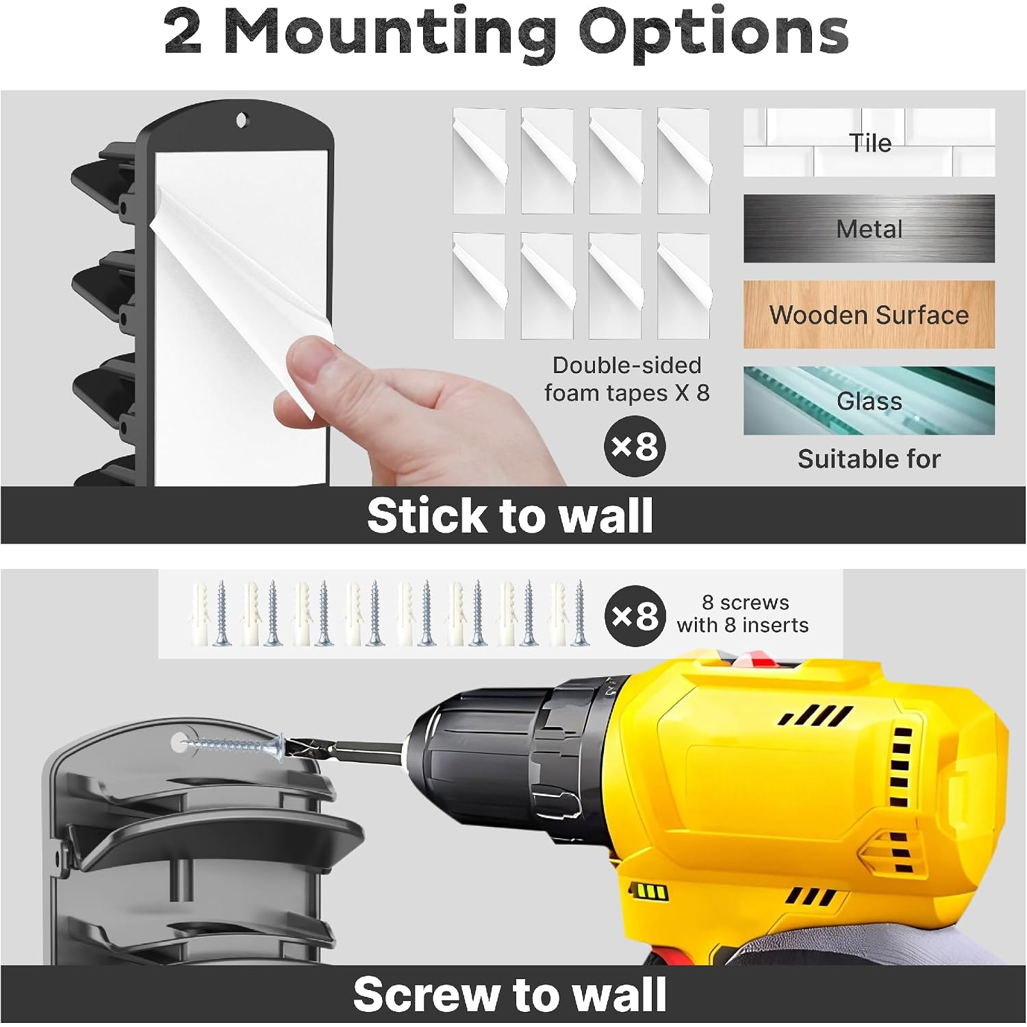 Double Capacity Hat Organizer For Baseball Caps 2 Packs - 40 Cap Storage With Spring Clips, Wall Mount Closet & Door Hat Rack Holder Hanging(Strong Adhesive & Screws) Matte Black