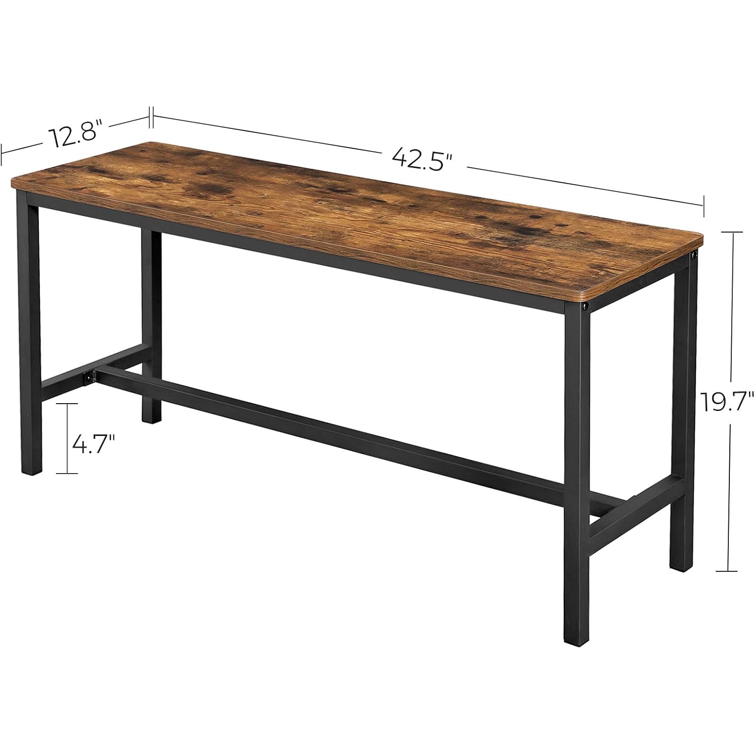 Vasagle Dining Bench, Pair Of 2, Industrial Style, Steel Frame, For Kitchen, Living Room, 12.8 X 42.5 X 19.7 Inches, Rustic Brown + Black，Uktb33X