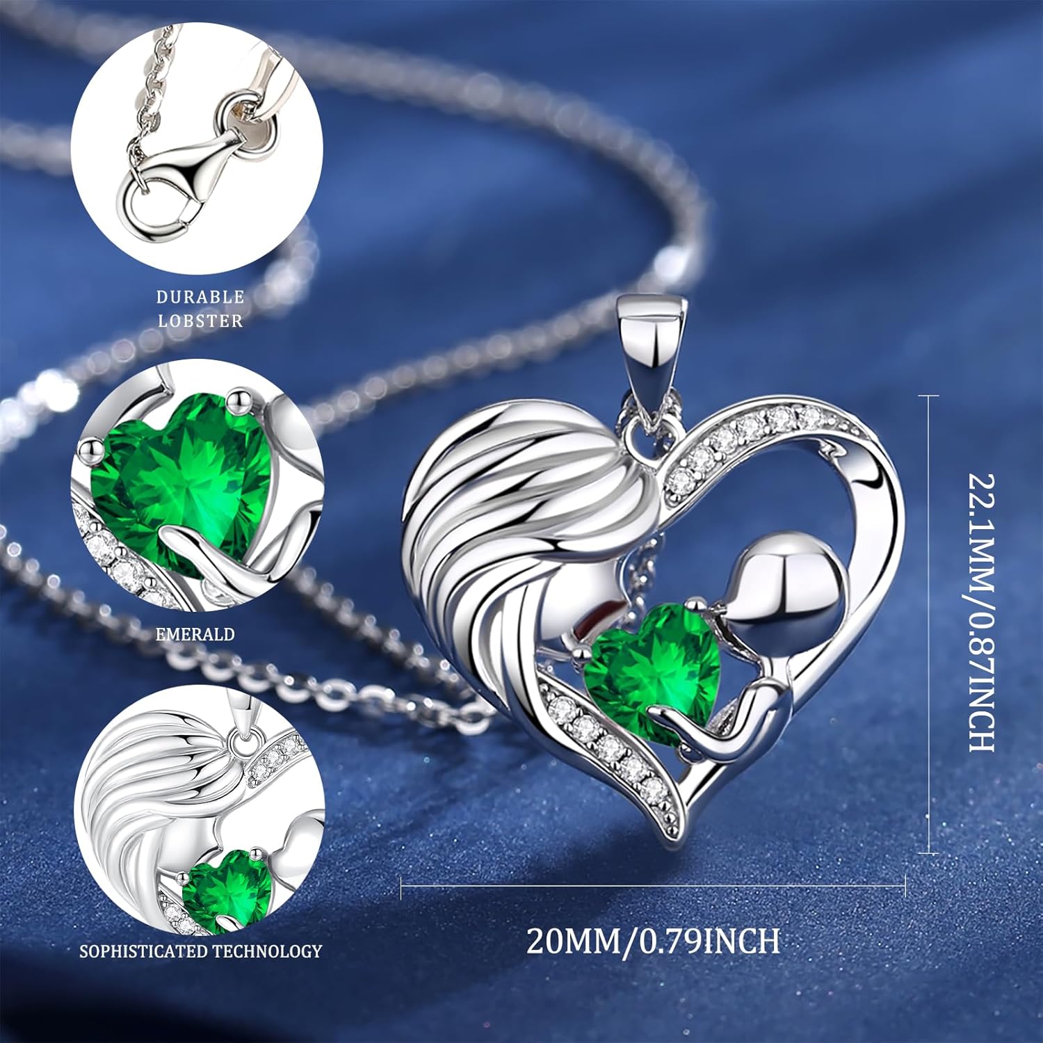 FANCIME Mom Birthstone Necklace Mother and Child Love Heart Necklace I Love You Mom Gifts Mothers Day Birthstone Jewelry Gifts for Grandmother Women Wife, 16"+2" Inches