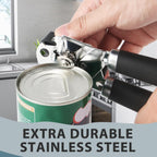 Can Opener Manual, Heavy Duty Handheld Strong Can Opener With Soft Touch Handle, Sharp Blade Smooth Edge, Can Openers With Multifunctional Bottle Opener, Black